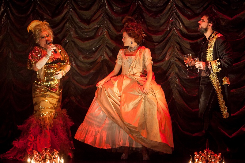 (L-R): Shelly Watson as Madame Drosselmeyer, Laura Careless as Marie-Claire and Jeff Takacs as Monsieur Drosselmeyer in Nutcracker Rouge